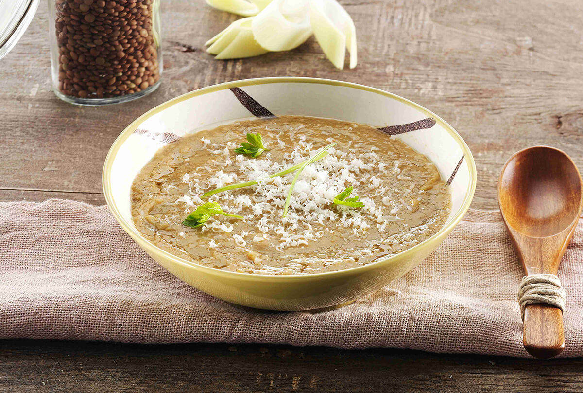 Crema di lenticchie, patate e porri