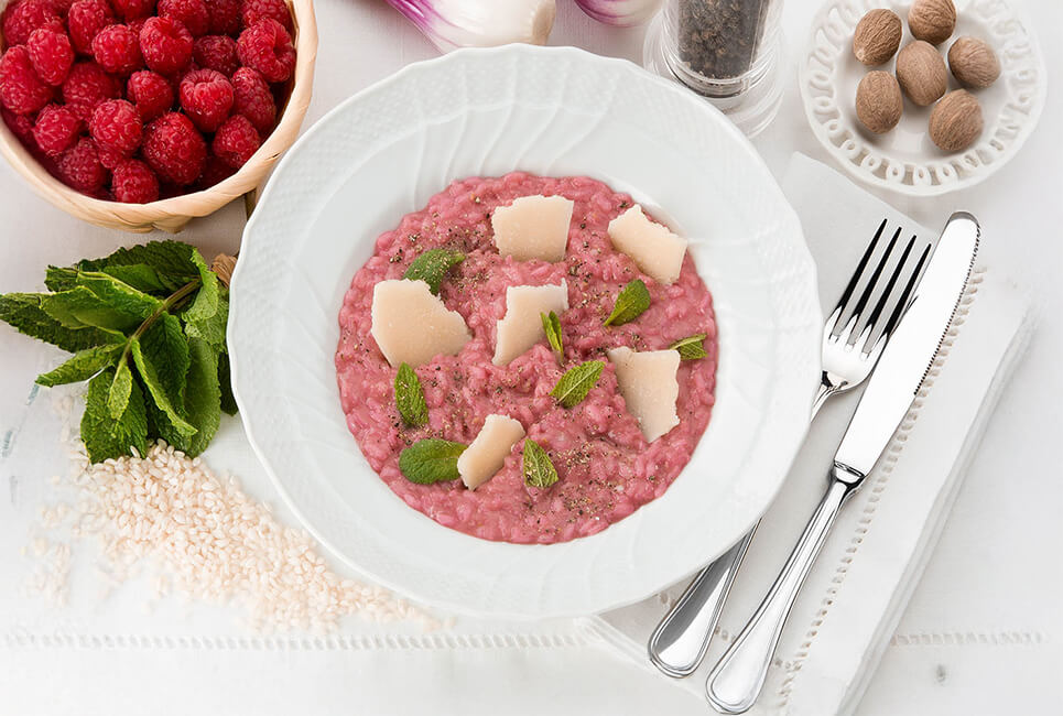 Risotto con lamponi e Grana Padano DOP al profumo di menta