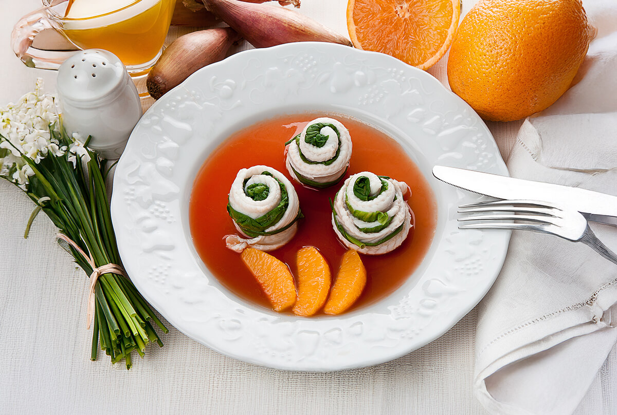 Involtini di sogliola all'arancia